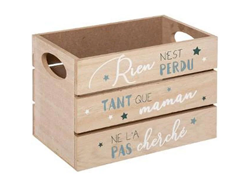 Lot de 2 Cagettes en Bois "Enfant" 30cm Bleu