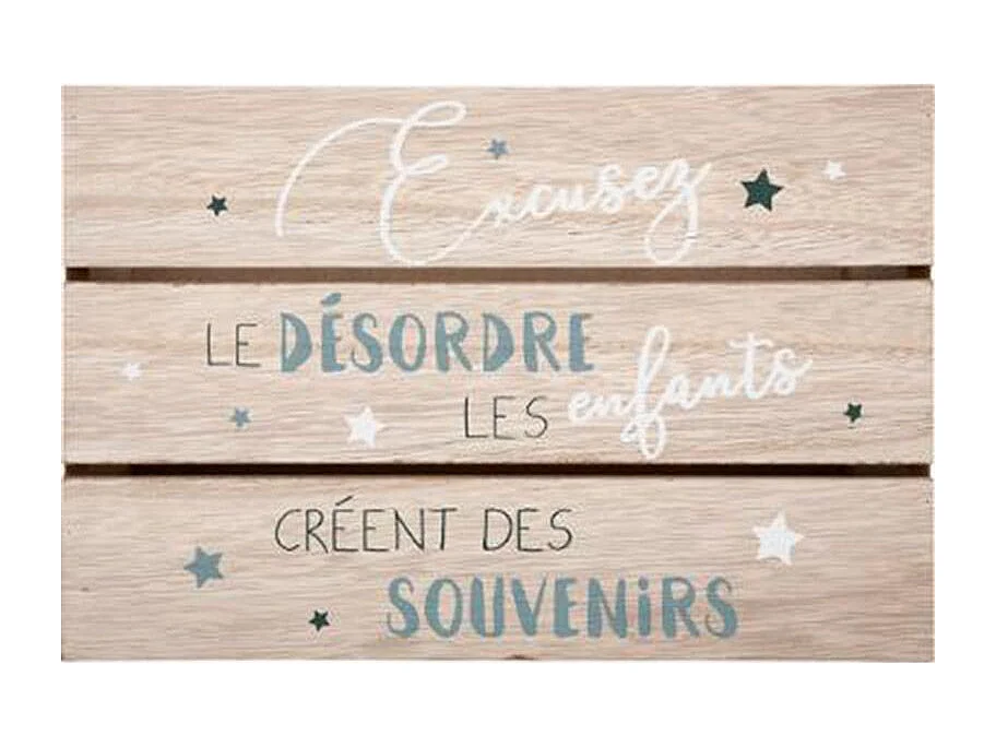 Lot de 2 Cagettes en Bois "Enfant" 30cm Bleu