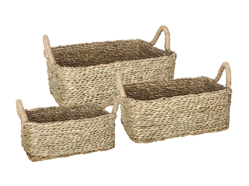 Lot de 3 Paniers de Rangement à Anses "Seagrass" 36cm Naturel