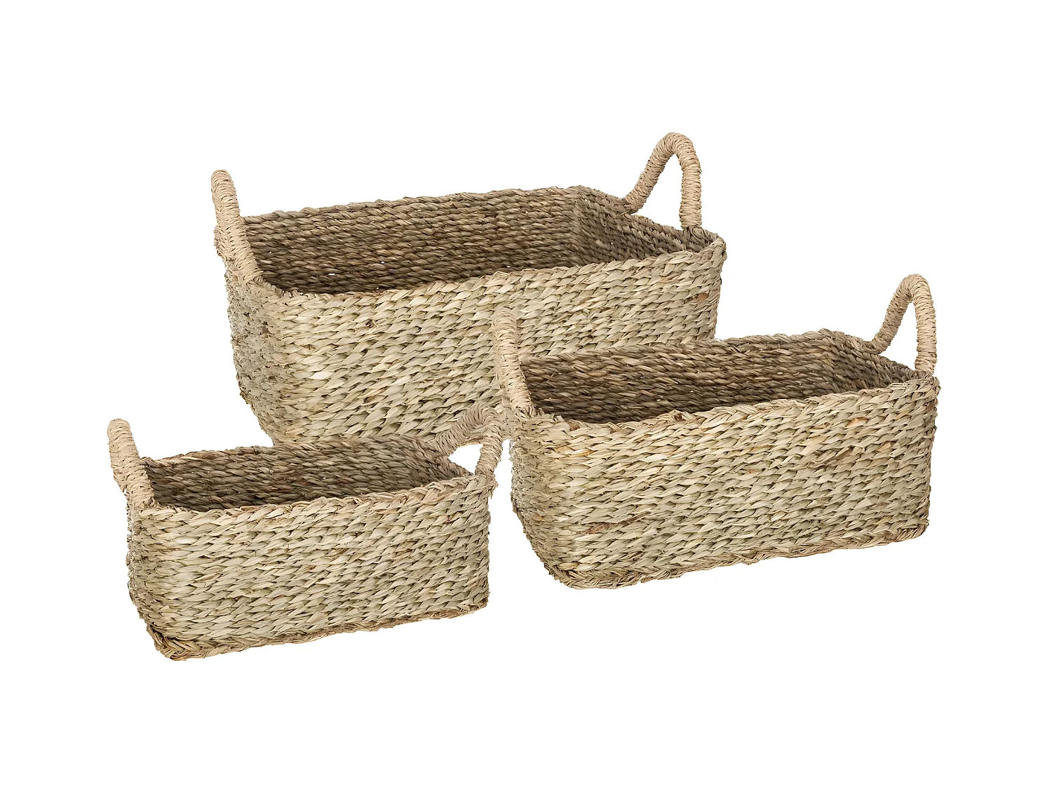 Lot de 3 Paniers de Rangement à Anses "Seagrass" 36cm Naturel