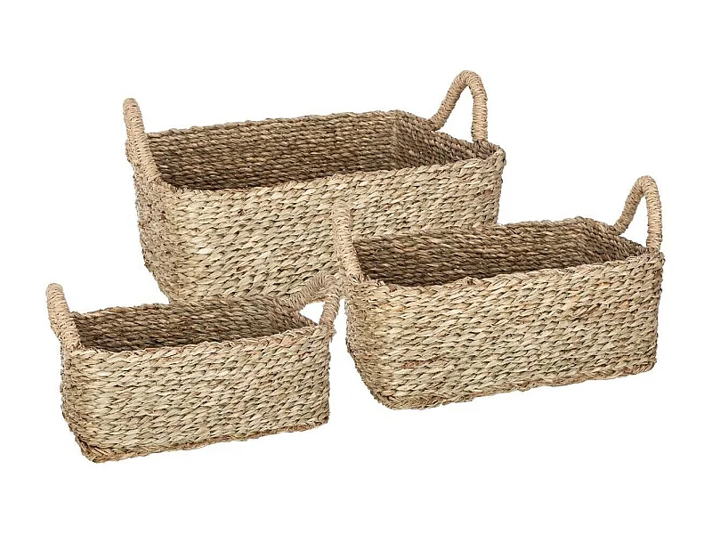 Lot de 3 Paniers de Rangement à Anses "Seagrass" 36cm Naturel
