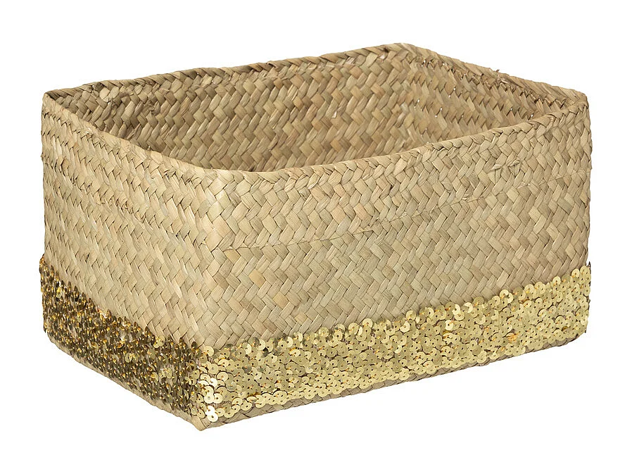 Lot de 3 Paniers Déco "Sequins" 40cm Naturel & Or