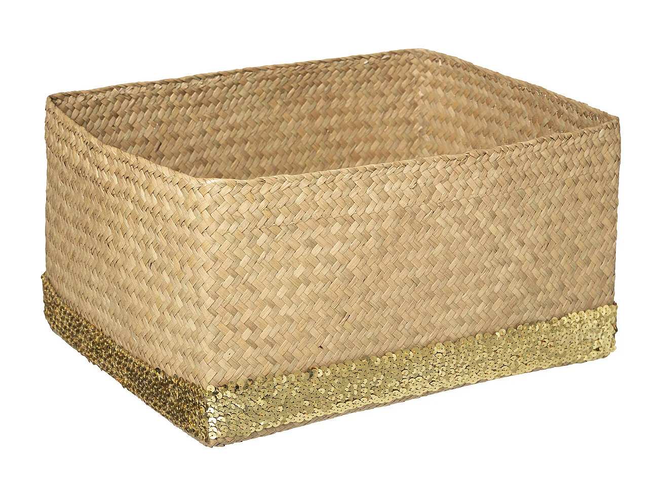 Lot de 3 Paniers Déco "Sequins" 40cm Naturel & Or