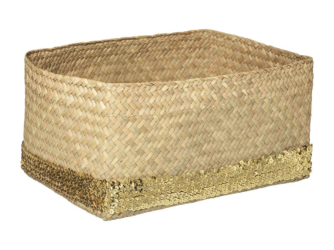 Lot de 3 Paniers Déco "Sequins" 40cm Naturel & Or