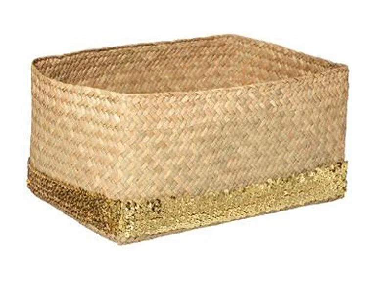 Lot de 3 Paniers Déco "Sequins" 40cm Naturel & Or
