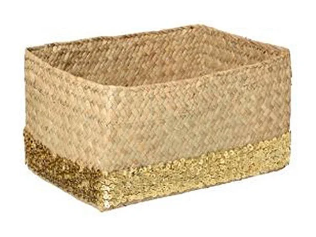 Lot de 3 Paniers Déco "Sequins" 40cm Naturel & Or