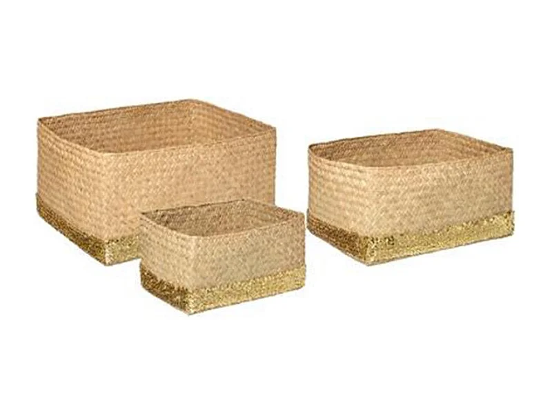 Lot de 3 Paniers Déco "Sequins" 40cm Naturel & Or