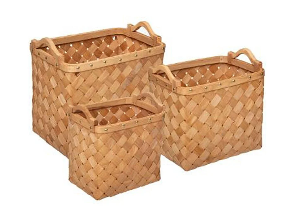 Lot de 3 Paniers de Rangement "Bois" 37cm Caramel