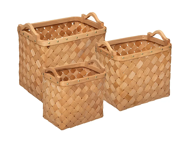 Lot de 3 Paniers de Rangement "Bois" 37cm Caramel