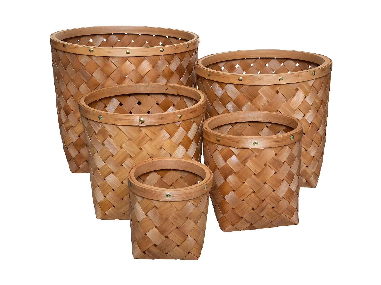 Lot de 5 Paniers de Rangement "Bois" 37cm Caramel