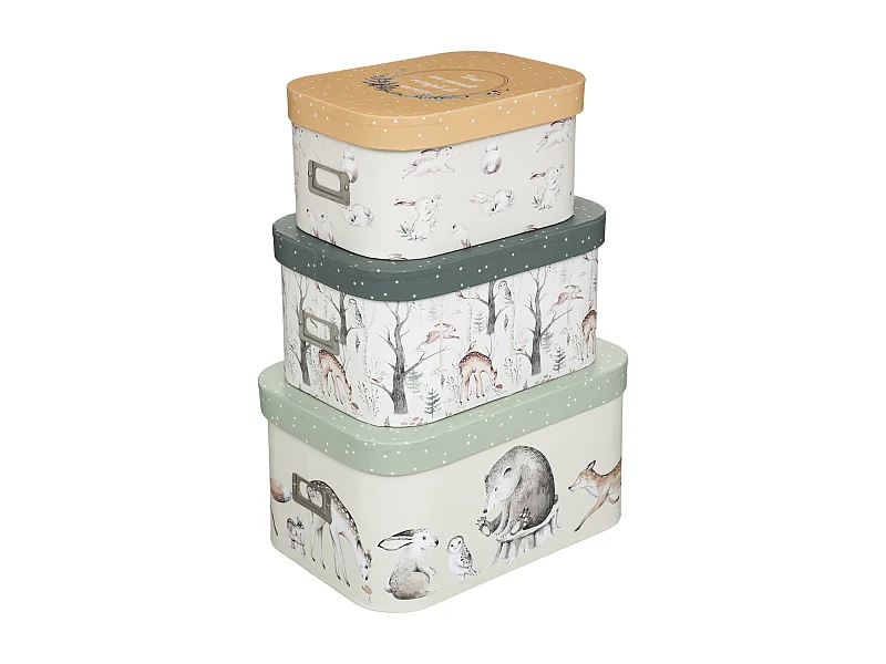 Lot de 3 Boîtes de Rangement "Forêt" 36cm Multicolore