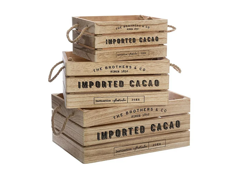 Lot de 3 Cagettes en Bois "Brothers" 35cm Naturel