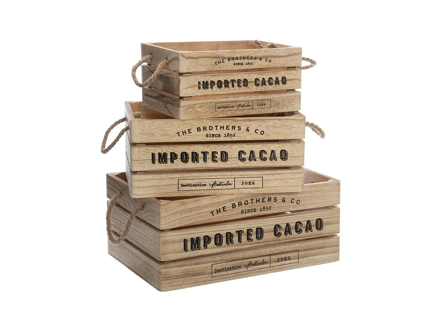 Lot de 3 Cagettes en Bois "Brothers" 35cm Naturel