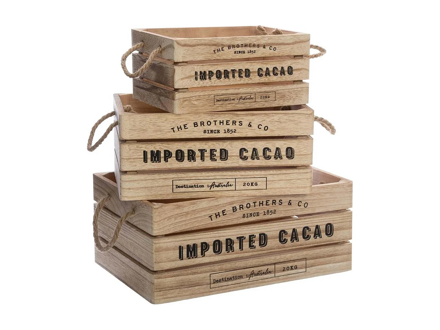 Lot de 3 Cagettes en Bois "Brothers" 35cm Naturel