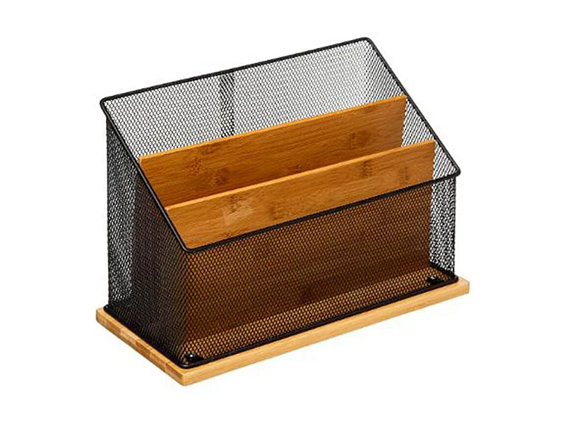 Organiseur Bureau "Métal & Bambou" 29cm Noir