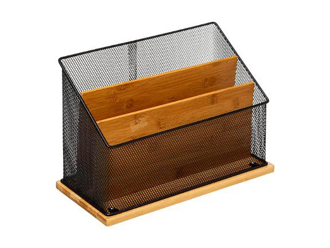 Organiseur Bureau "Métal & Bambou" 29cm Noir