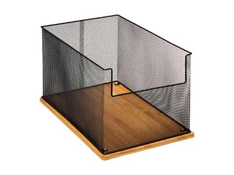 Rangement Bureau "Métal & Bambou" 36cm Noir