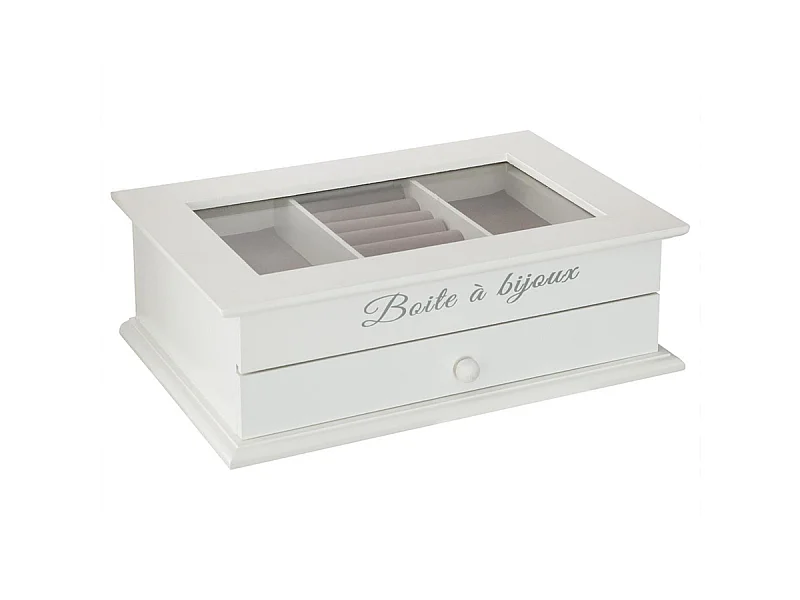 Boîte à Bijoux Vitrée 1 Tiroir "Charme" 25cm Blanc