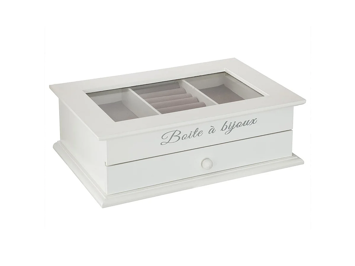 Boîte à Bijoux Vitrée 1 Tiroir "Charme" 25cm Blanc