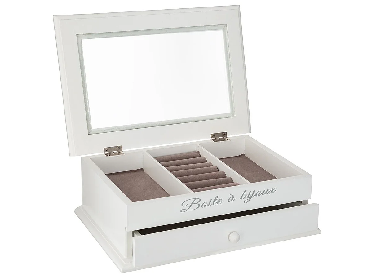 Boîte à Bijoux Vitrée 1 Tiroir "Charme" 25cm Blanc
