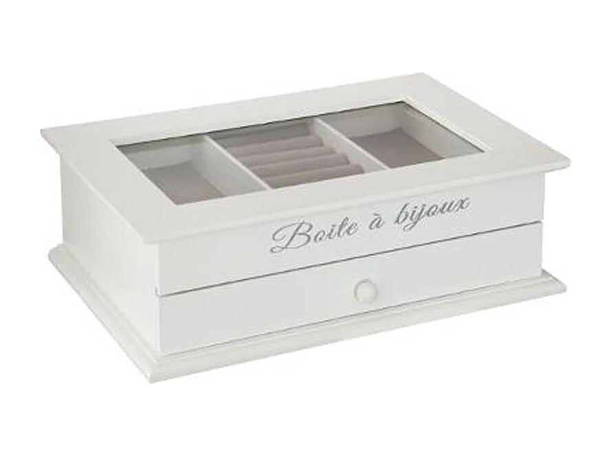 Boîte à Bijoux Vitrée 1 Tiroir "Charme" 25cm Blanc