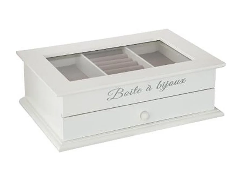 Boîte à Bijoux Vitrée 1 Tiroir "Charme" 25cm Blanc