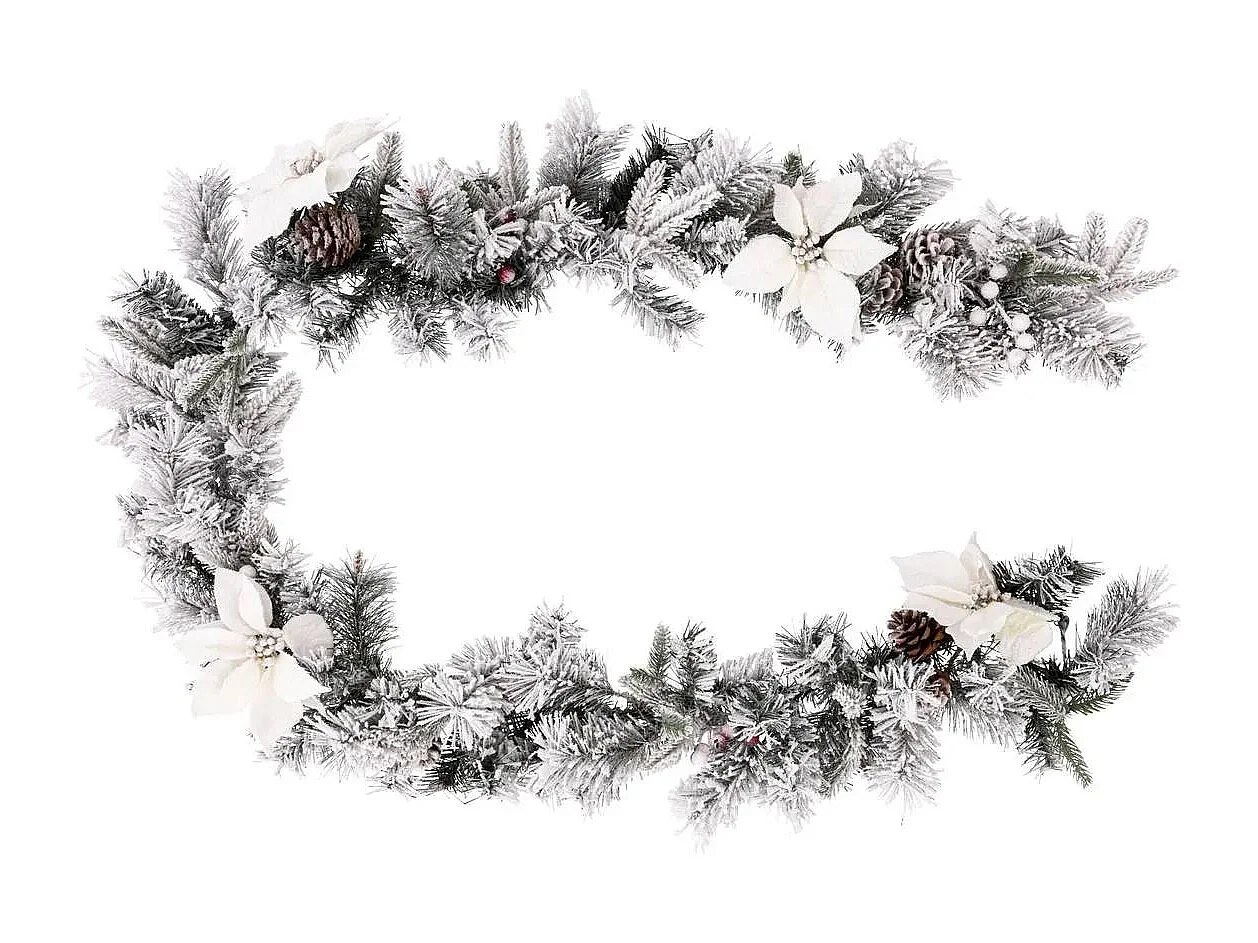 Guirlande de Noël "Floqué" 200cm Blanc & Vert