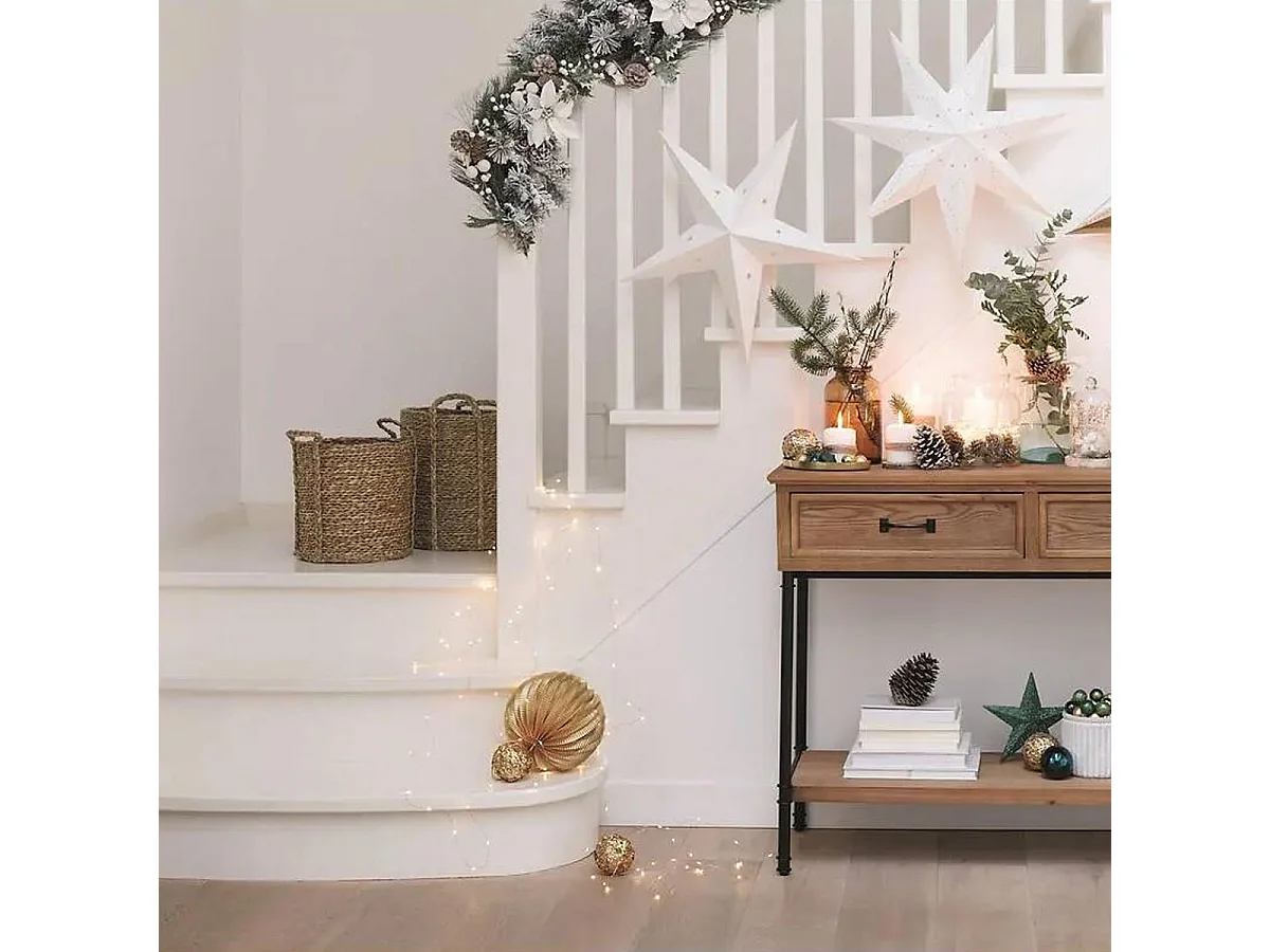 Guirlande de Noël "Floqué" 200cm Blanc & Vert