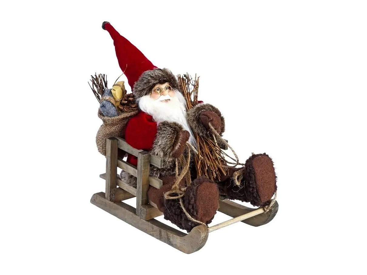 Père Noël sur Luge "Soir" 28cm Rouge & Marron