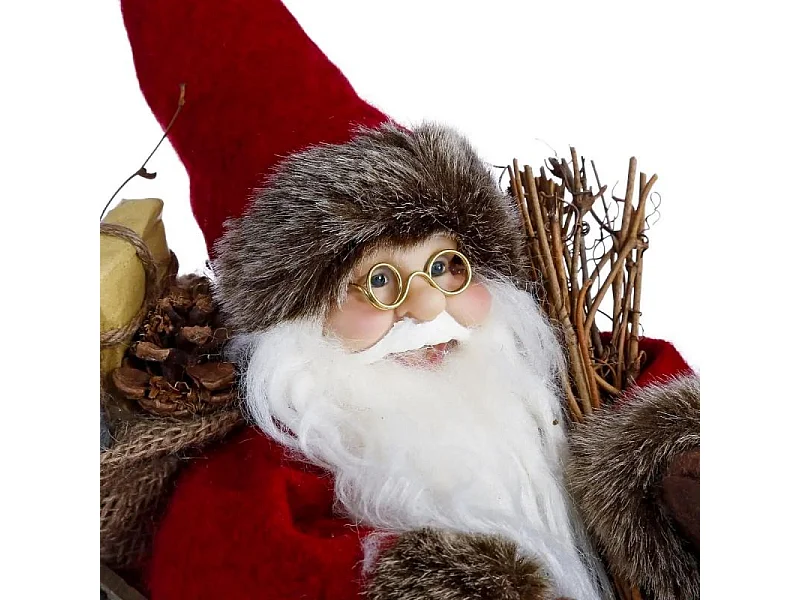 Père Noël sur Luge "Soir" 28cm Rouge & Marron