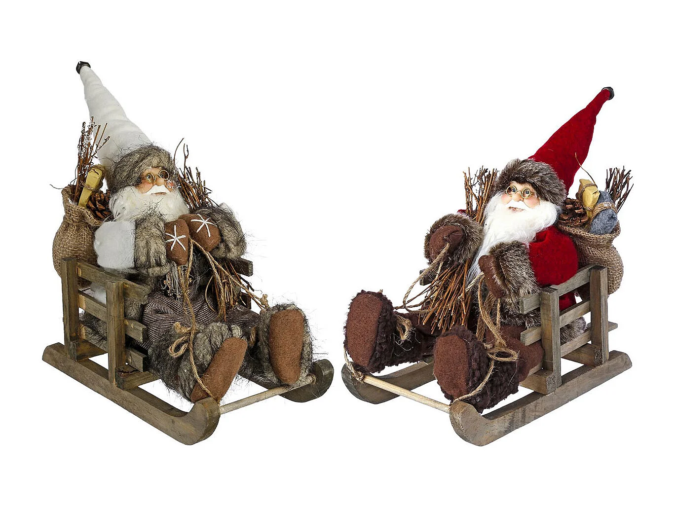 Père Noël sur Luge "Soir" 28cm Rouge & Marron