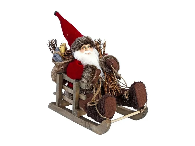 Père Noël sur Luge "Soir" 28cm Rouge & Marron