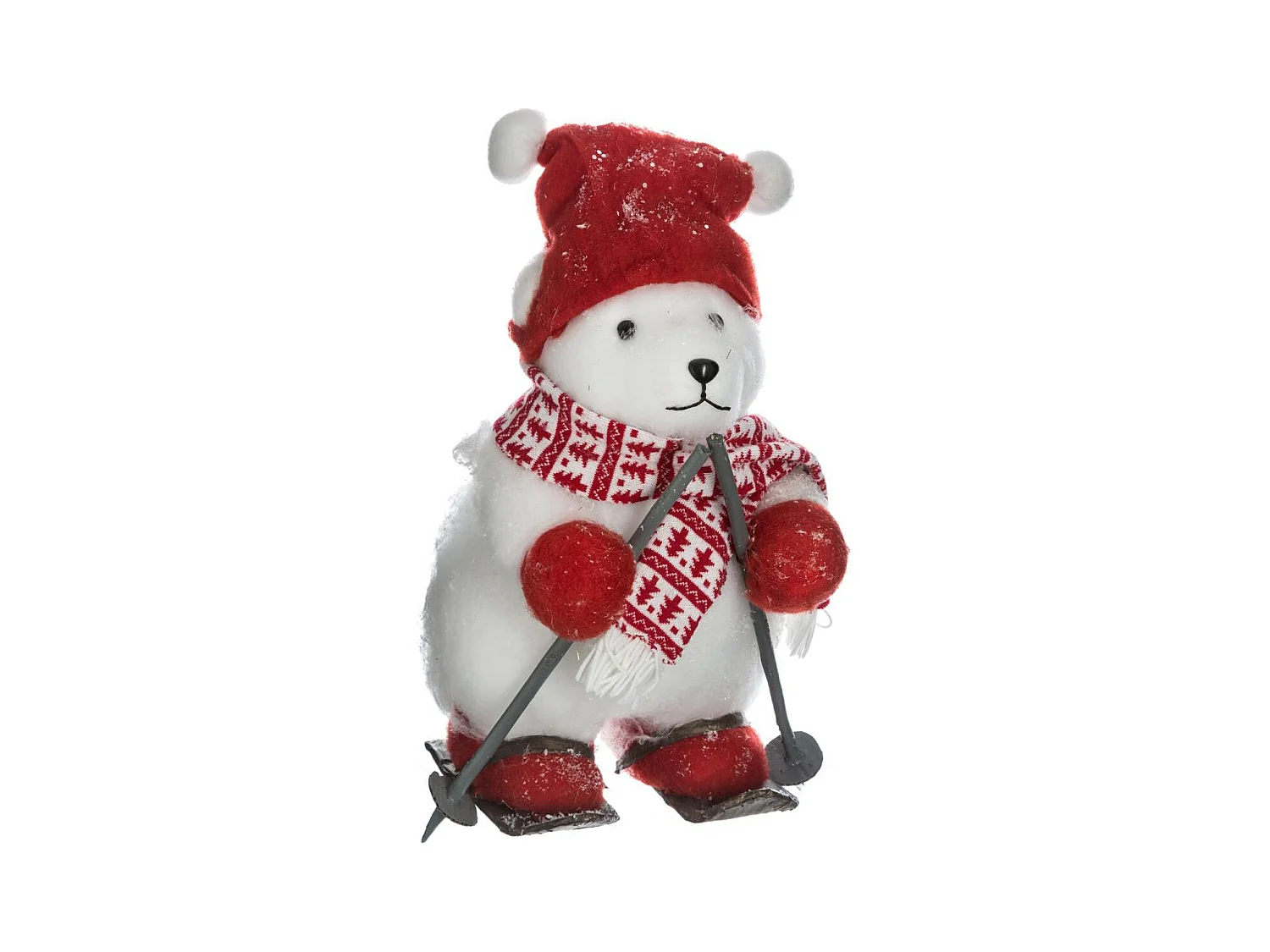 Ours avec Bonnet & Skis "Étoile" 40cm Blanc & Rouge