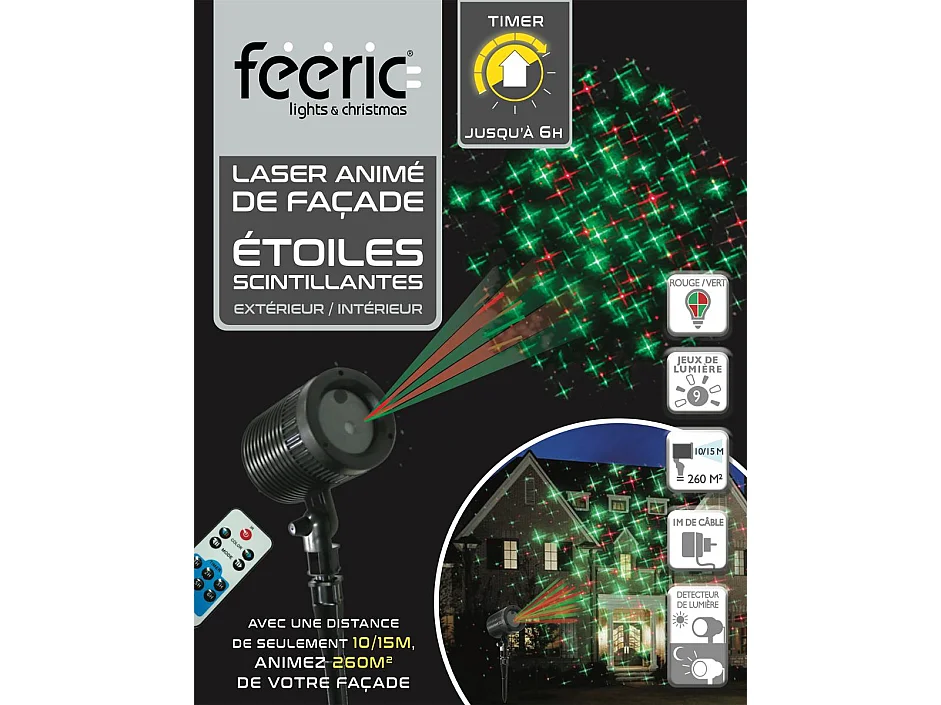 Laser Animé Extérieur "Étoiles Scintillantes" 39cm Noir