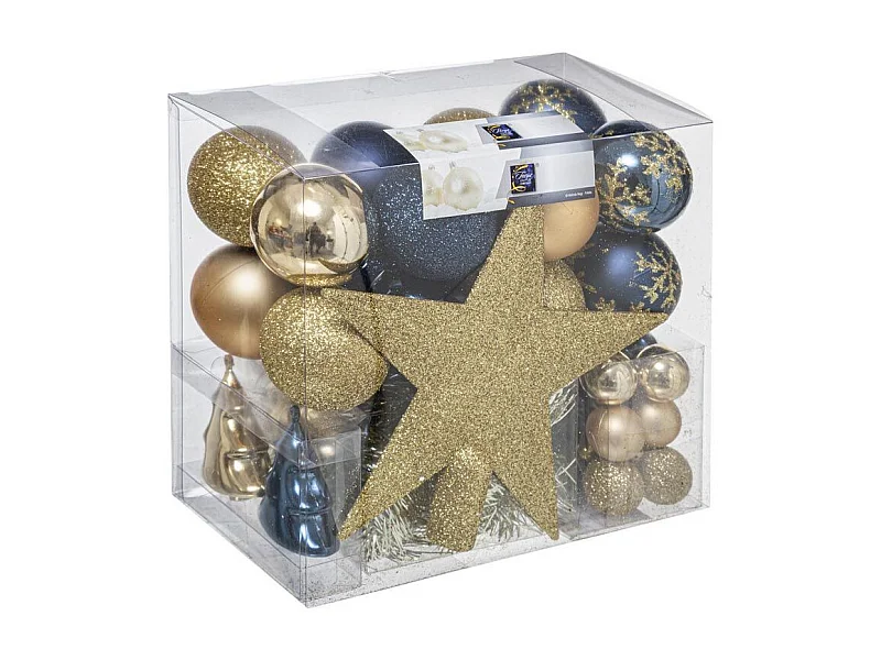 Kit 44 Pièces Déco de Noël "Colorama" 24cm Bleu & Or