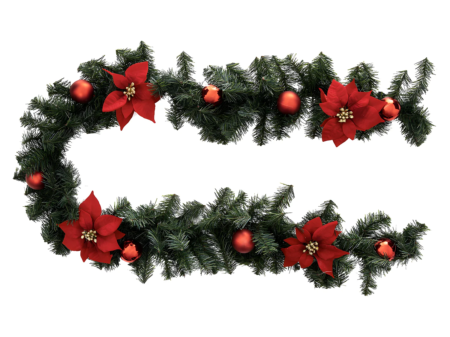 Guirlande de Noël "Poinsettia" 200cm Vert & Rouge