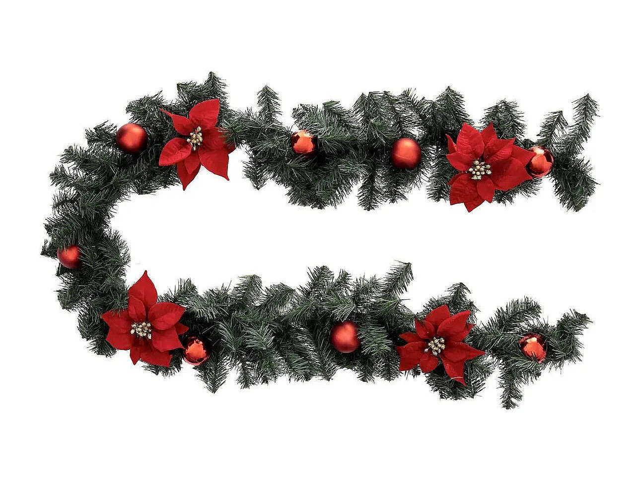 Guirlande de Noël "Poinsettia" 200cm Vert & Rouge