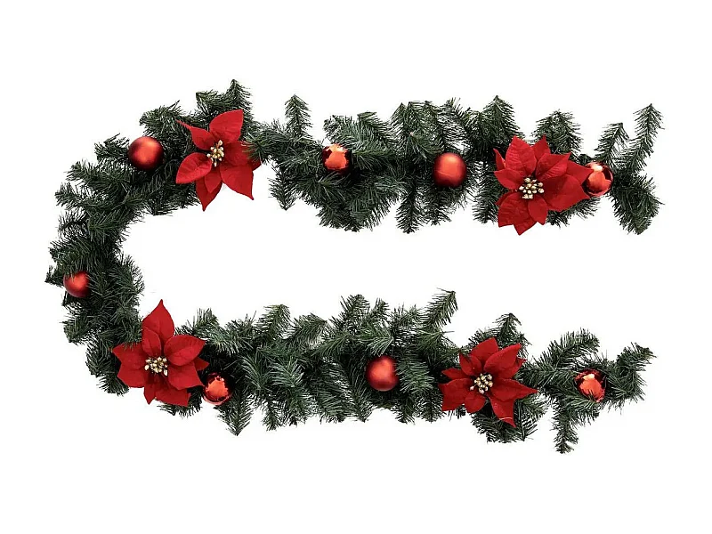 Guirlande de Noël "Poinsettia" 200cm Vert & Rouge