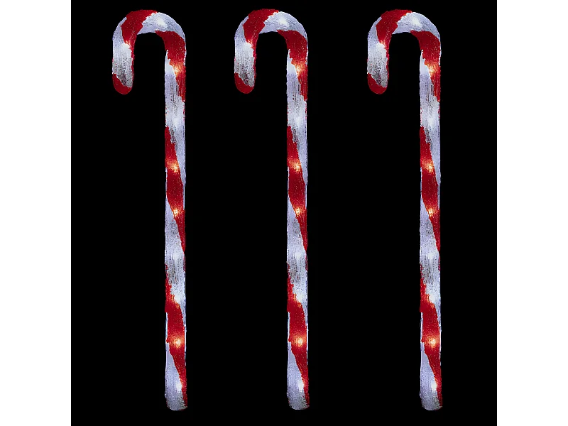 Décoration Lumineuse "3 Cannes à Sucre" 70cm Rouge