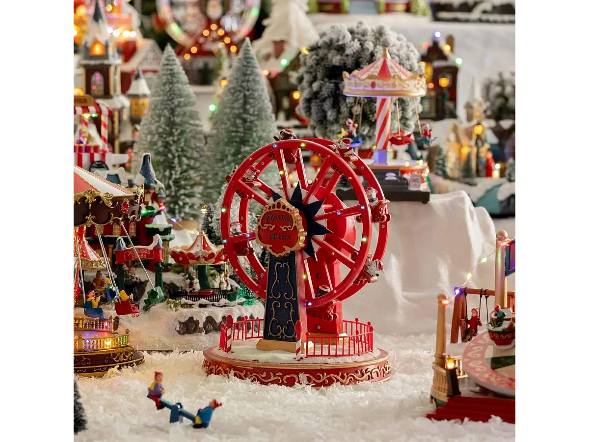 Village de Noël Roue "Fête Foraine" 26cm Rouge