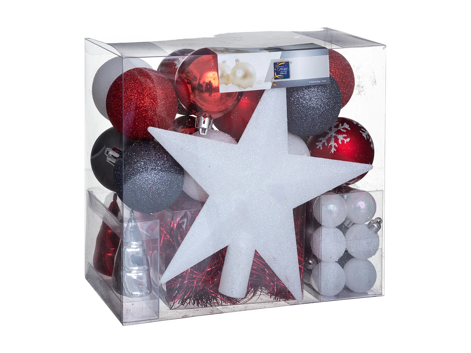 Kit 44 Pièces Déco de Noël "Étoile" 24cm Blanc & Rouge