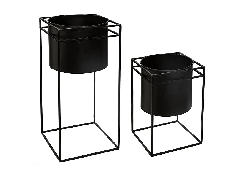 Lot de 2 Cache-Pots en Métal "Support" 40cm Noir