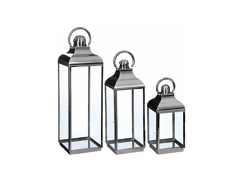 Lot de 3 Lanternes Exterieur "Macerata" 73cm Inox & Verre