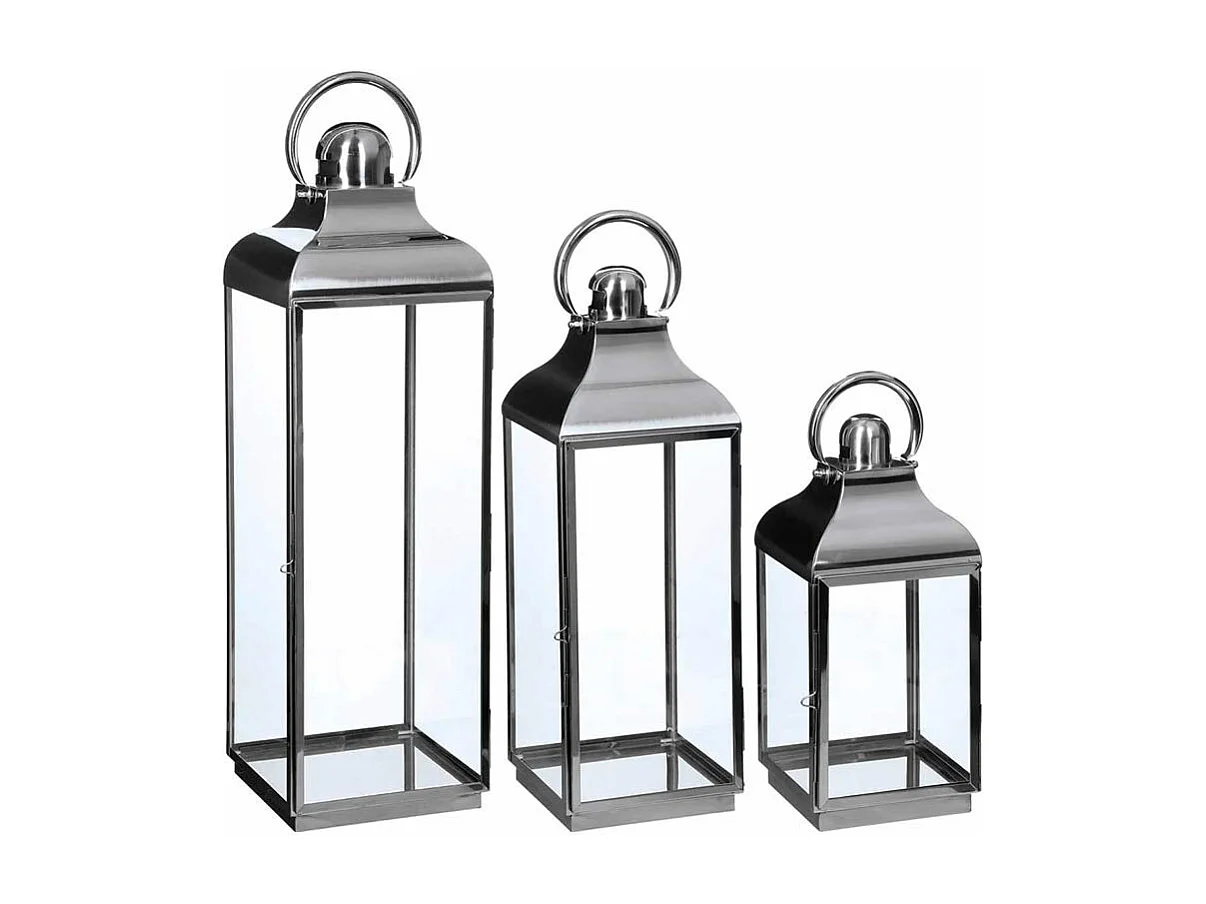 Lot de 3 Lanternes Exterieur "Macerata" 73cm Inox & Verre