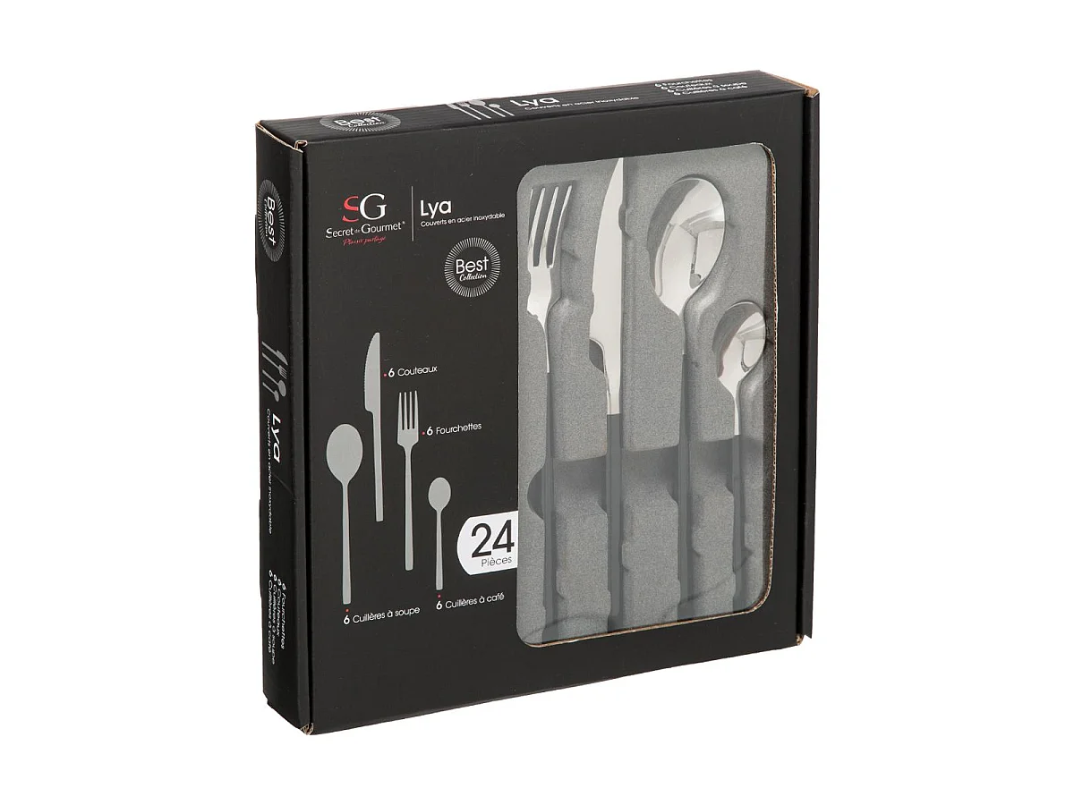 Ménagère 24 Pièces Inox "Lya" 25cm Noir