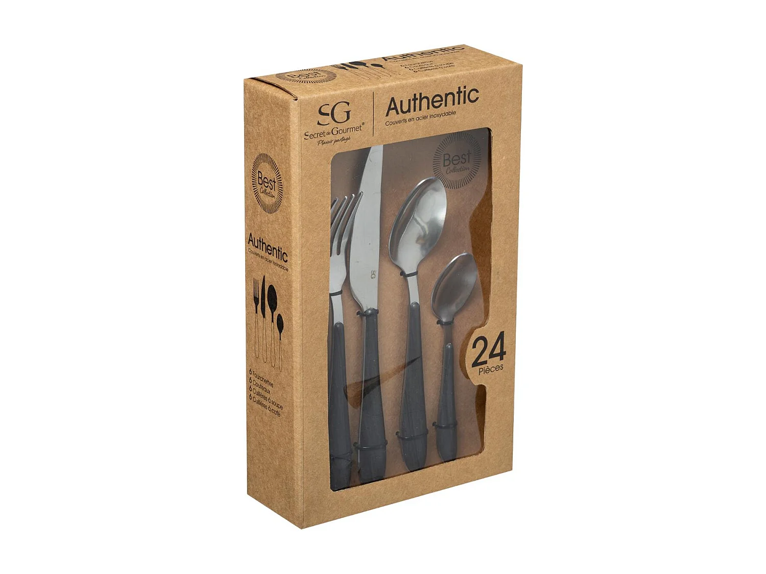 Ménagère 24 Pièces Inox "Marc" 27cm Marron