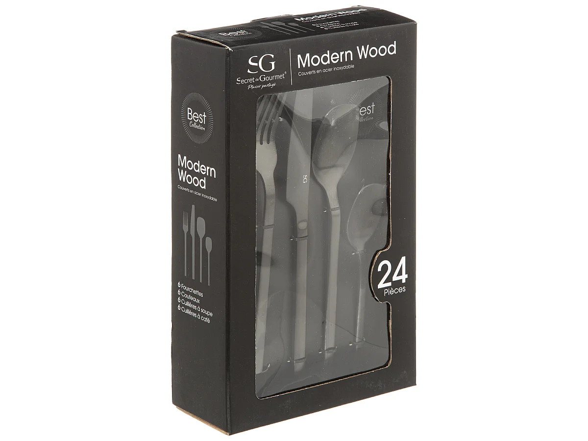 Ménagère 24 Pièces "Modern Wood" 27cm Noir