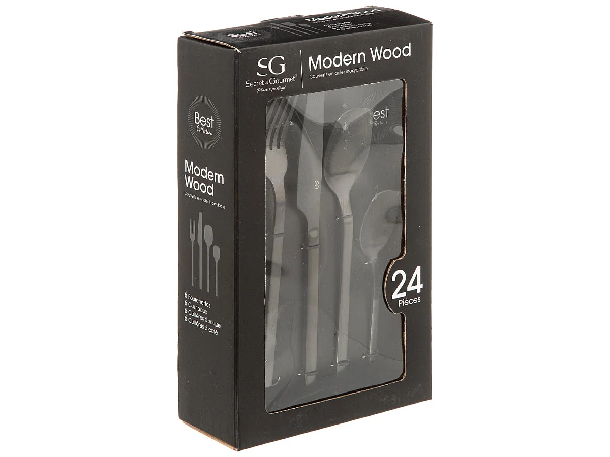 Ménagère 24 Pièces "Modern Wood" 27cm Noir