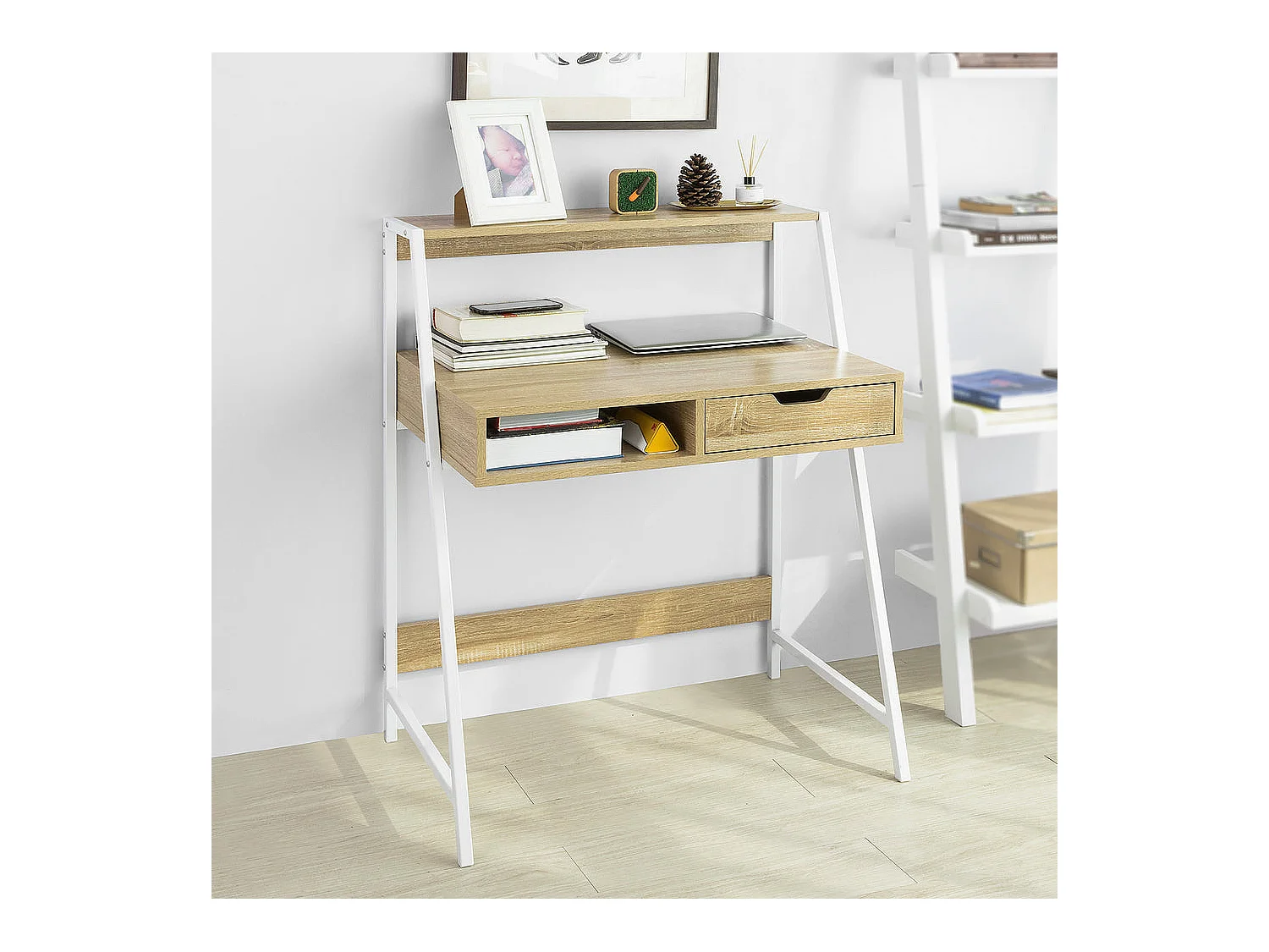 Mesa de Escritorio Mesa de Ordenador con 2 cajones y 1 Estante L81 cm x P50cm x H100cm FWT63-N SoBuy ES