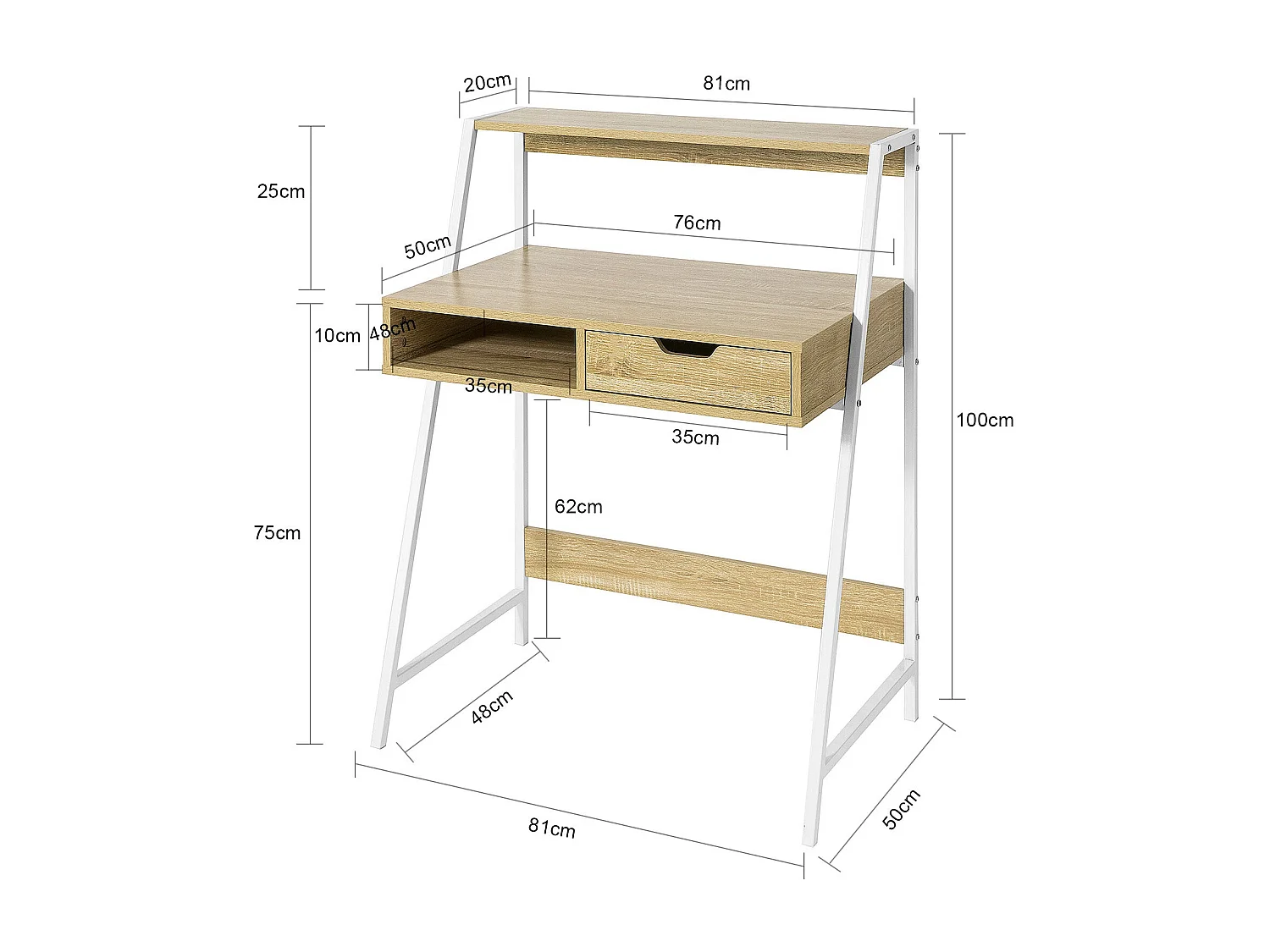 Mesa de Escritorio Mesa de Ordenador con 2 cajones y 1 Estante L81 cm x P50cm x H100cm FWT63-N SoBuy ES